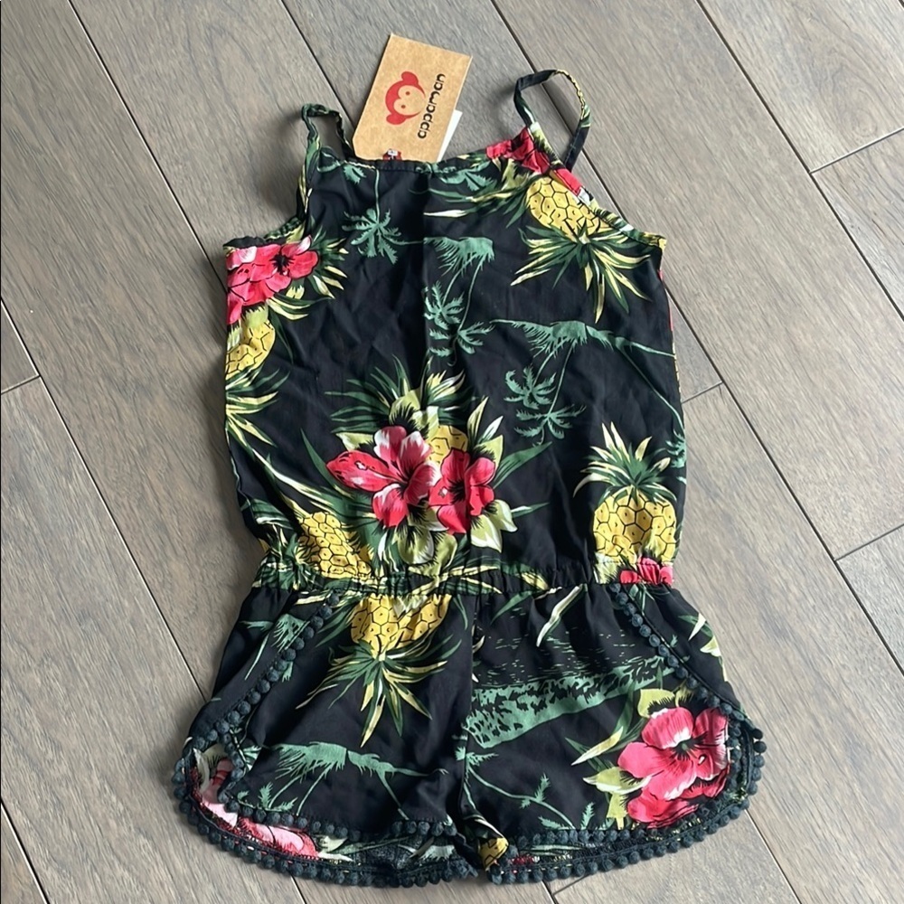 Appaman Kids Girls Black Sleeveless Pineapple Drawstring Novia Romper Size 5